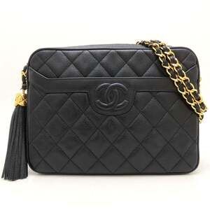 CHANEL Matelasse Chain Shoulder Bag with Fringe, Caviar Leather, Black, Women...